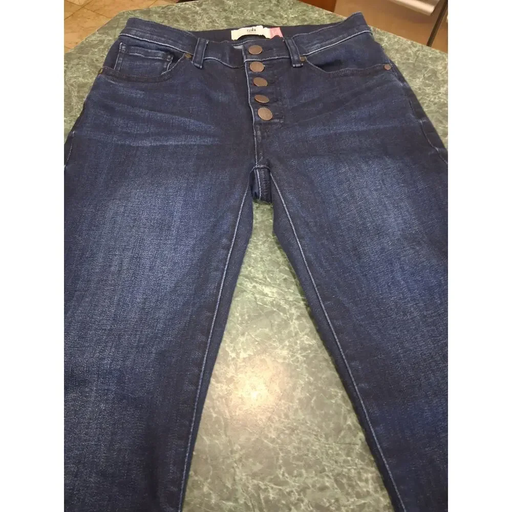 Cabi Dark Wash Exposed Button Fly Straight Denim Jeans Size 0 Retro Y2k Grunge - Picture 3 of 11